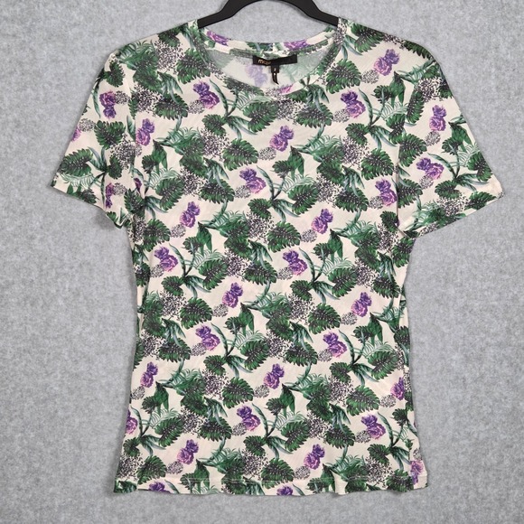 Maje Women 2 Mesh Thomasi Short Sleeve Top Floral Shirt Crewneck AOP Sheer - Picture 3 of 6